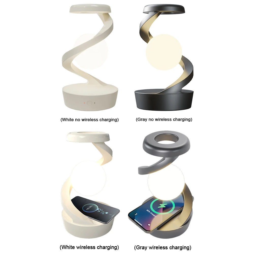 Aluminum Alloy Decompression Hypnosis Rotary Gyro Fingertip Kinetic Levitating Spinner RGB Ball Lamp with Wireless Phone Charger